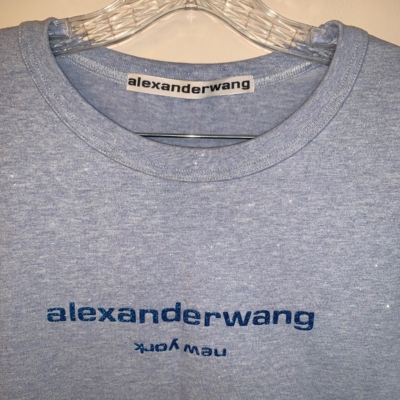Alexander Wang Glitter Puff Logo T-shirt in Compact-Jersey Blue S - Picture 5 of 15